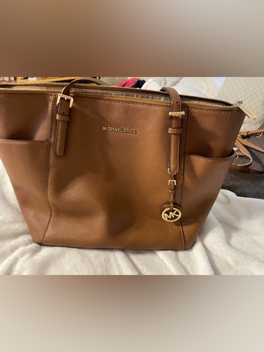 Michael Kors Cognac Saffiano Leather Tote with Gold Hardware
